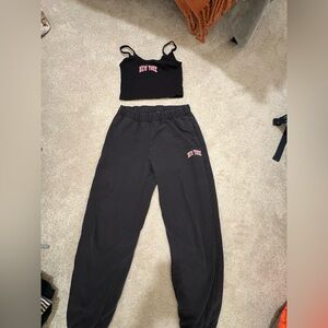 Black and Pink New York Crop Top and Joggers Set ( Brandy Melville)
